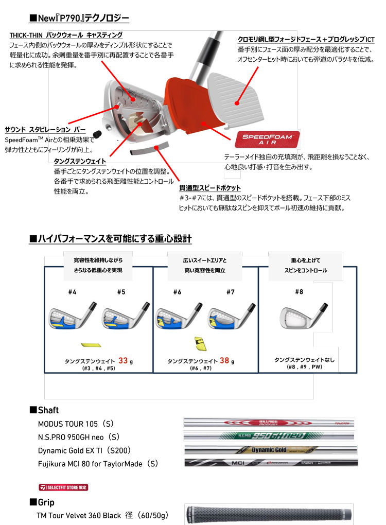 テーラーメイド P790 23 P・790 アイアン セット 5本組(#6-PW) N.S.PRO MODUS3 NSプロ モーダス3 105スチールシャフト｜f-netgolf｜03