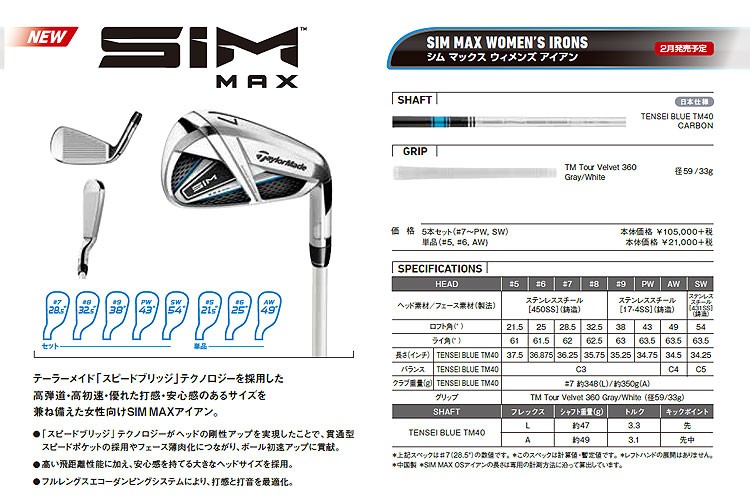 テーラーメイド ゴルフ SIM MAX IR シム マックス アイアンセット (＃7 