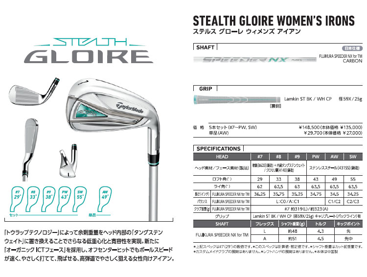 Taylormade STEALTH GLOIRE ステルス グローレ アイアン セット 5本