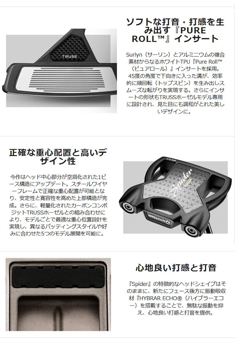 テーラーメイド ゴルフ Spider TOUR BLACK / GUNMETAL TRUSS TM1 スパイダー ツアー トラス パター ブラック/ガンメタル トラスヒール | TaylorMade | 02
