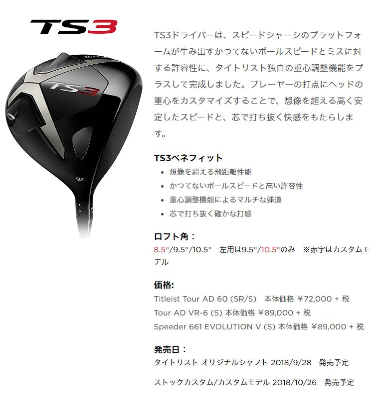 Titleist タイトリスト ゴルフ TS3 ドライバー TITLEIST TourAD