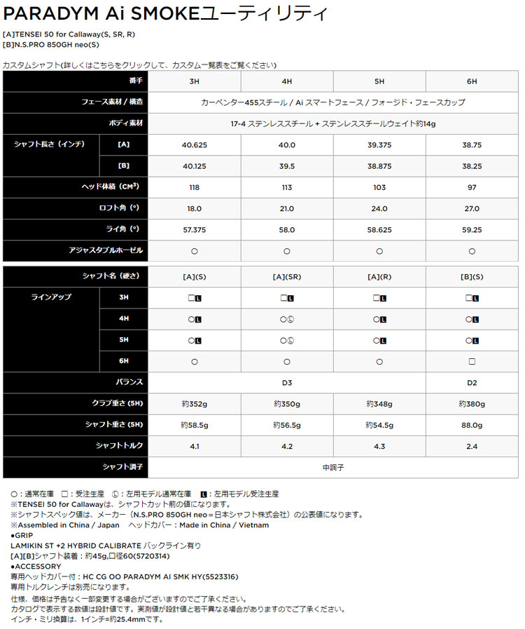 キャロウェイ ゴルフ PARADYM Ai SMOKE ユーティリティ パラダイム テンセイ TENSEI 50 for Callaway カーボンシャフト｜f-netgolf｜05