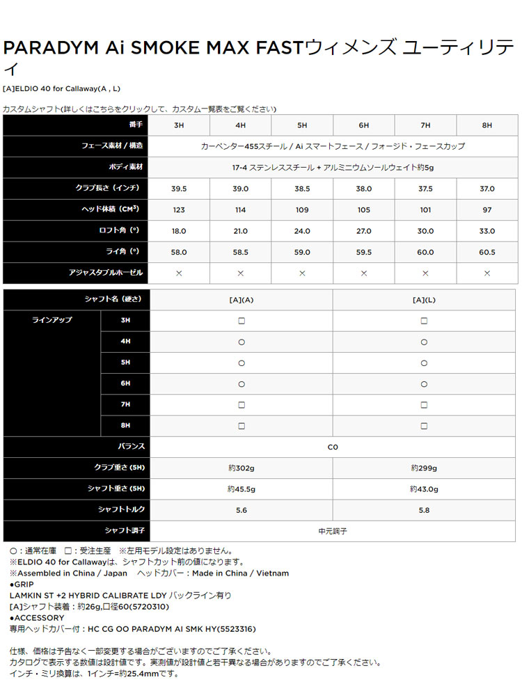 キャロウェイ ゴルフ PARADYM Ai SMOKE MAX FAST ウィメンズ ユーティリティ パラダイム エルディオ ELDIO 40 for Callaway カーボンシャフト レディースモデル | Callaway | 04