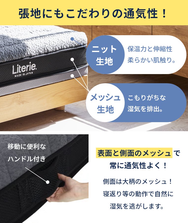 マットレス 洗える 高反発 ベッドマット 国産 速乾 アスリートプロ リテリー literie