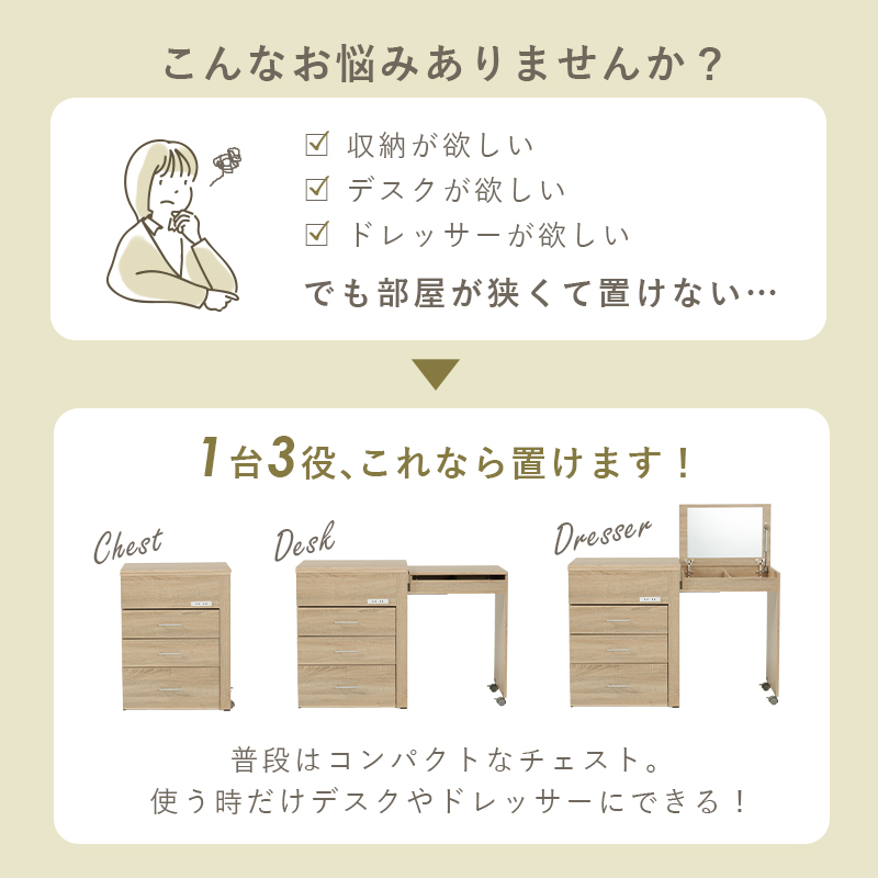 ドレッサー コンパクト 白 デスク 収納 ドレ...の詳細画像2