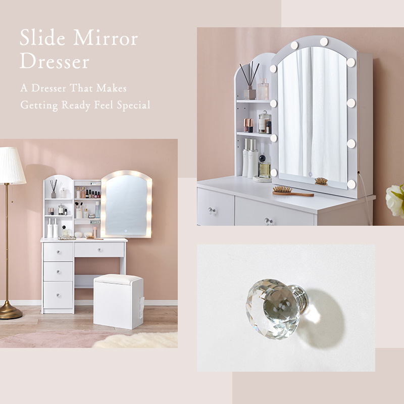 ドレッサー ライト付き 白 鏡台 スライドミラ...の詳細画像2
