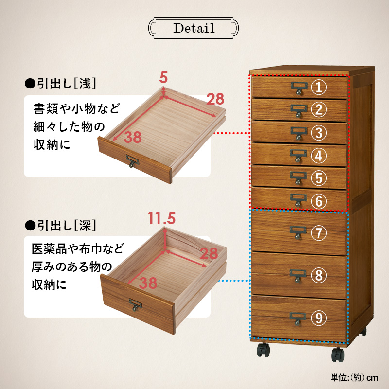 HAGiHARA（萩原） チェスト 9段 B4 引出し アンティーク 収納 棚