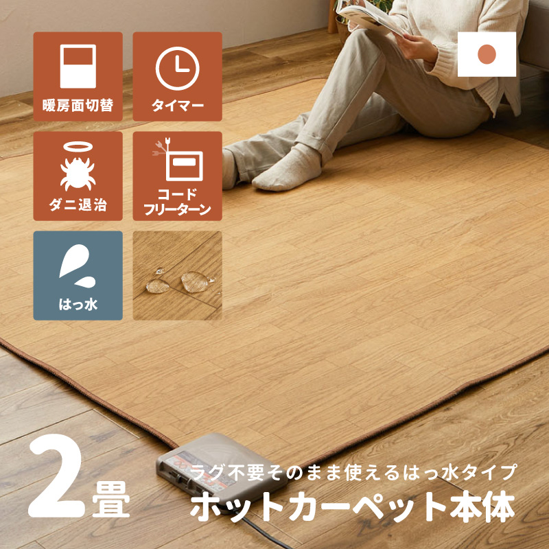 日本製 ホットカーペット 2畳 本体 木目調タイプ はっ水 足元暖房 ホットカーペット本体 2畳用 175×175cm
