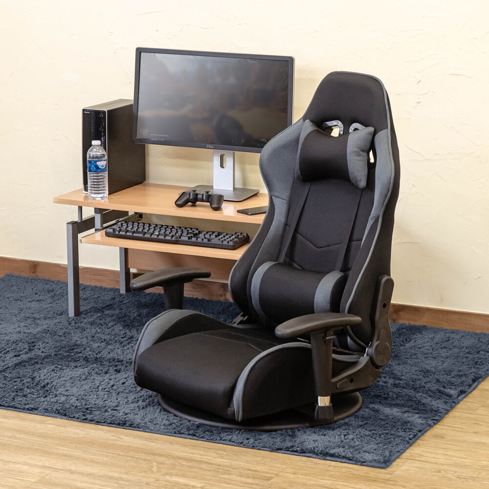 メッシュゲーミングチェア座椅子 360度回転式 回転座椅子 リクライニング 肘置き角度調整 ローチェア ロータイプ ゲーム用チェア 椅子 イス  メッシュ 高級感