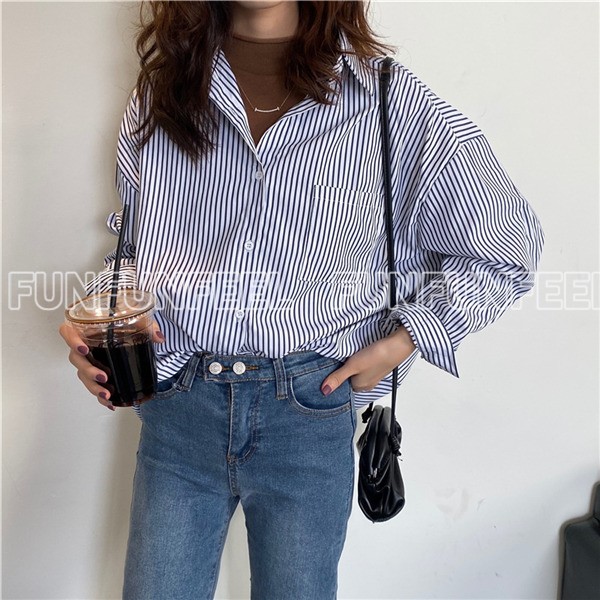 アルゴンキン　タグ付き新品　ストレッチM～LL位　変形襟ストライプシャツブラウス antiqua ストライプ柄 シャツ レディース トップス 長袖 配色