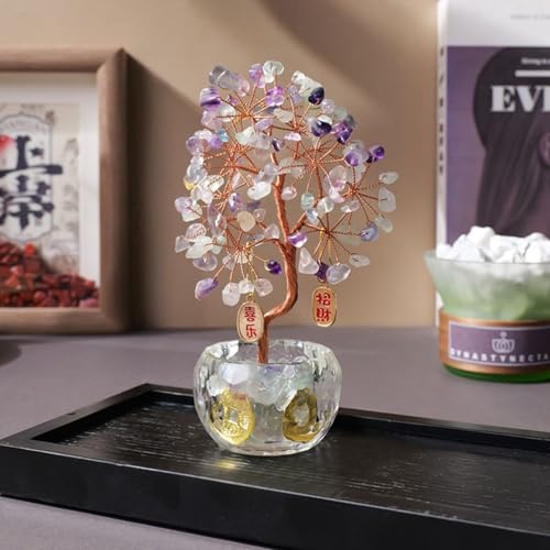 招財樹 金のなる木 風水アイテム インテ リア 水晶 天然石 白 風水置物