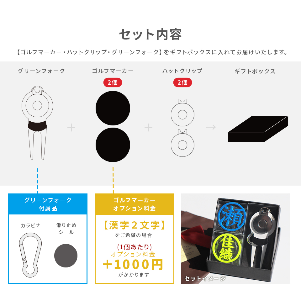 ゴルフ マーカー 名入れ プレゼント 高級 グリーンフォーク おしゃれ ボールマーカー (マーカム ギフトセット マーカー2個 フォーク1個セット)(gfgi01012) | MARCAM | 05