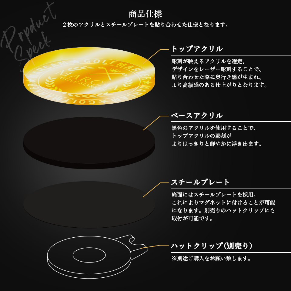ゴルフ マーカー 名入れ マグネット ボールマーカー おしゃれ プレゼント コンペ 景品 アクリルデザインマーカー (1個販売)(MARCAM STELLAR) | MARCAM | 05
