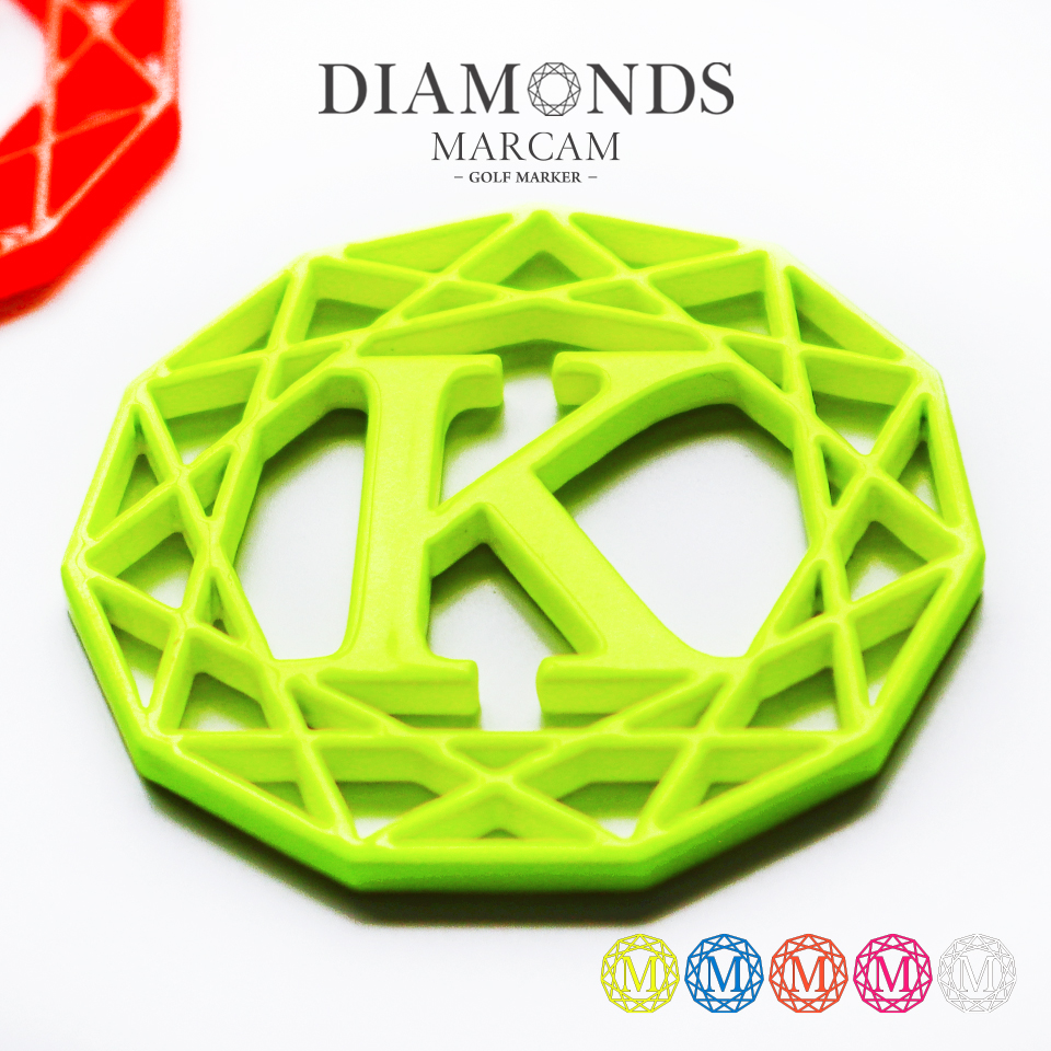 ゴルフ マーカー 名入れ マグネット 蛍光 ボールマーカー 大きい おしゃれ 目立つ ステンレス イニシャル MARCAM DIAMONDS(golfmarker27) | MARCAM