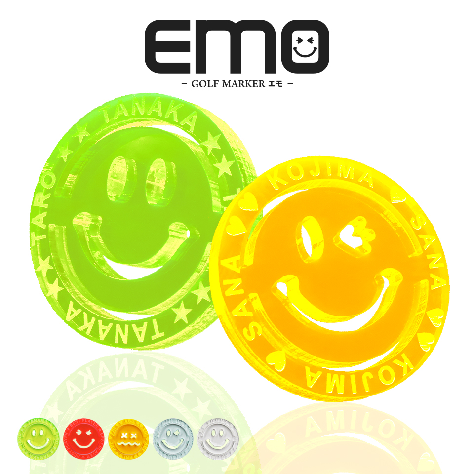 ゴルフ マーカー 名入れ 大きい スマイル ニコちゃん マーク 蛍光 おしゃれ ボールマーカー オリジナル 目立つ 見やすい EMO エモ (golfmarker41) | ブランド登録なし