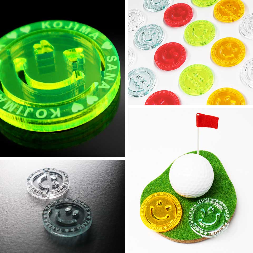 ゴルフ マーカー 名入れ 大きい スマイル ニコちゃん マーク 蛍光 おしゃれ ボールマーカー オリジナル 目立つ 見やすい EMO エモ (golfmarker41) | ブランド登録なし | 16