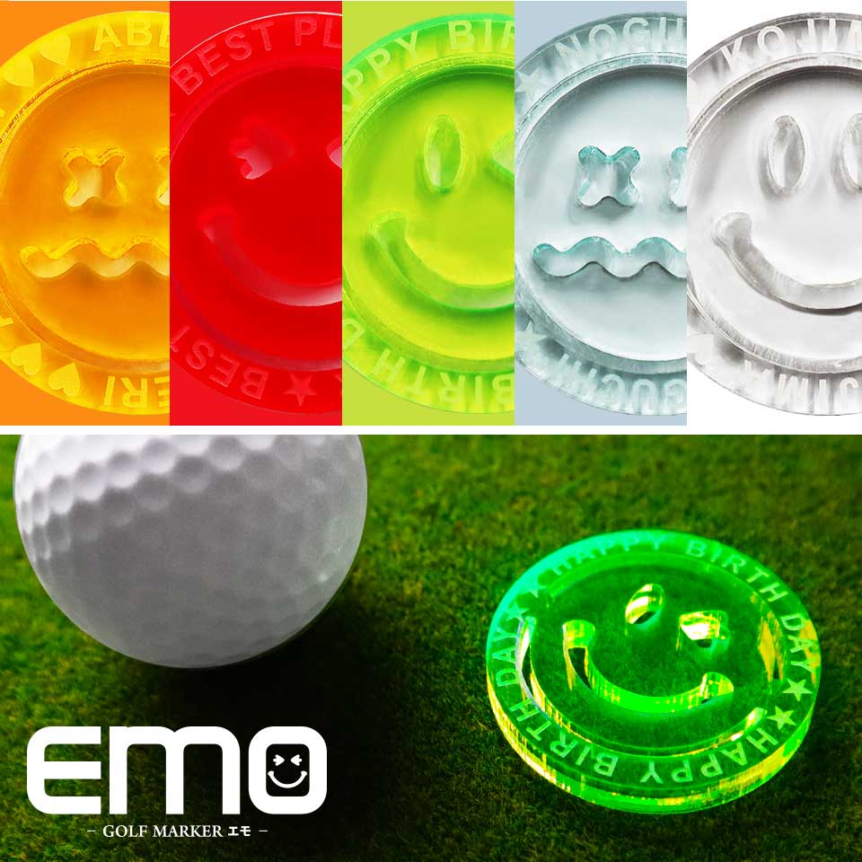 ゴルフ マーカー 名入れ 大きい スマイル ニコちゃん マーク 蛍光 おしゃれ ボールマーカー オリジナル 目立つ 見やすい EMO エモ (golfmarker41) | ブランド登録なし | 17