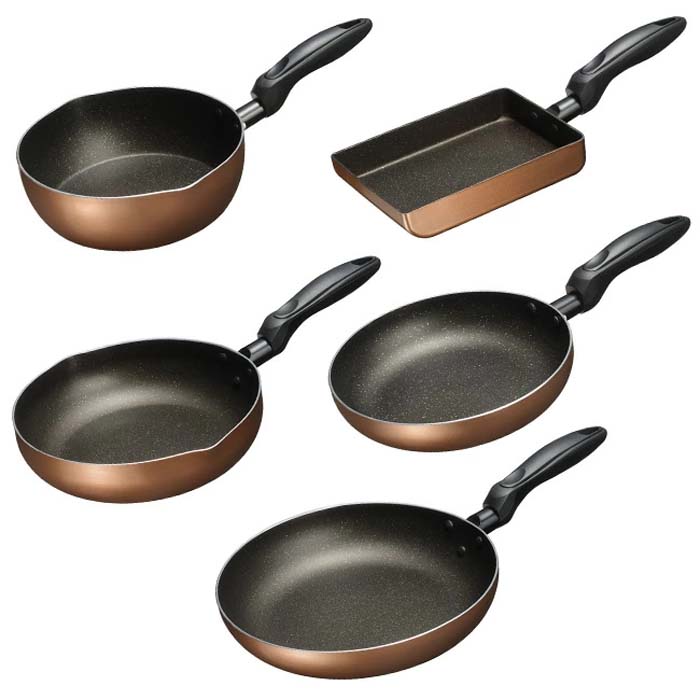 フライパン 5点セット IH ガス 対応 丈夫 内面コーティング 玉子焼き器