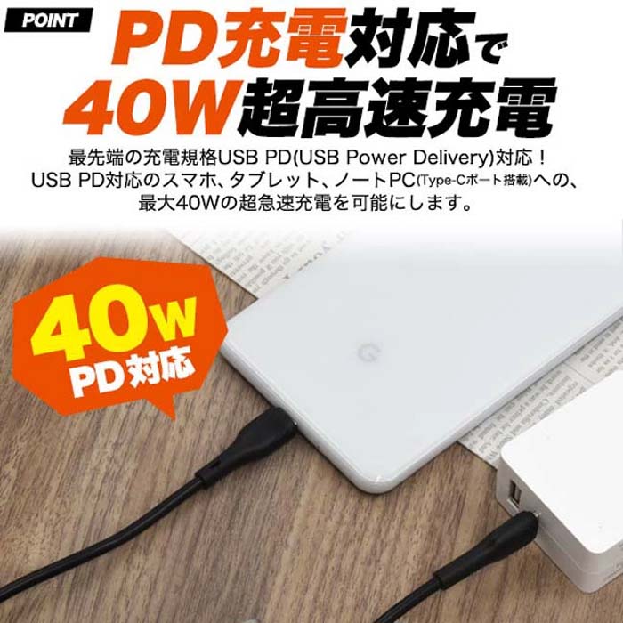 Type-C ケーブル 1m 2m 充電 急速 最大40W 超急速充電 タイプシー 充電