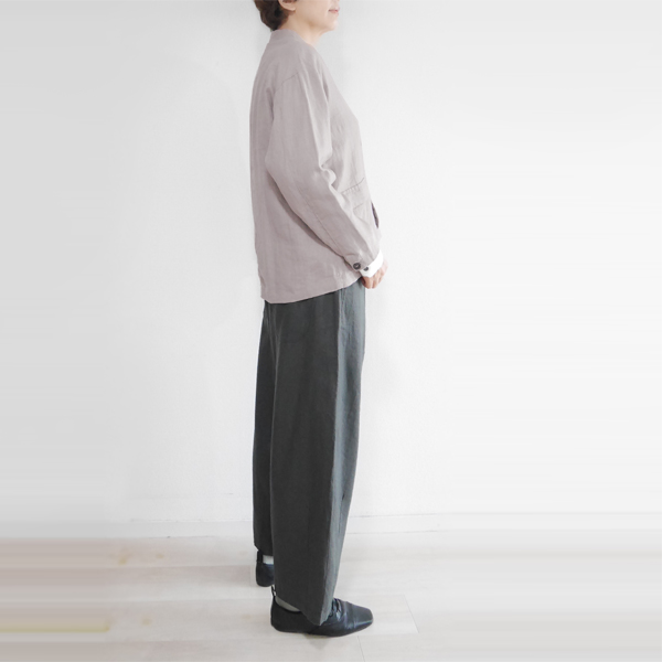 【美品】Lisette リネンジャケット 麻100% 黒ジャケット リネンコート earth_eco_loco ノーカラージャケット レディース 9番手 ヴィンテージ