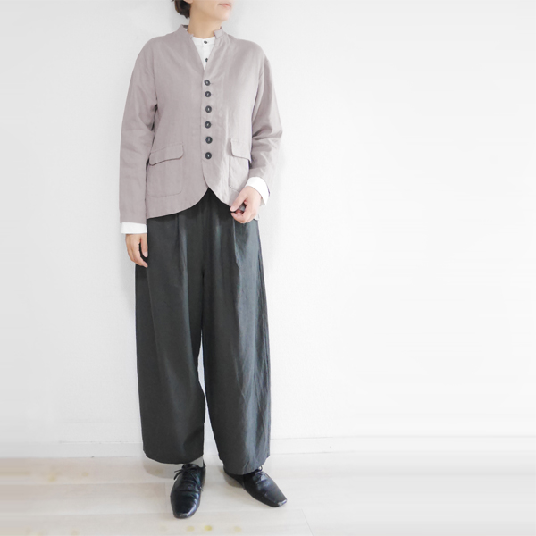 レディース リネン ジャケット 麻100% スタンドカラー セットアップ 春
