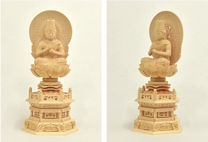 【日本盤】◆木彫り・釈迦如来立像・釈迦牟尼仏・仏像・検 白木 桧 檜・高さ34㌢◆a108 仏像