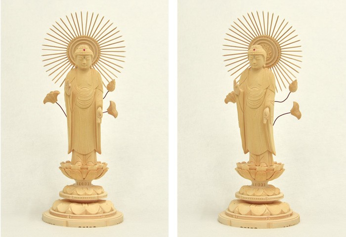 ヒノキ製白木仏像 7種類 3サイズ 座釈迦如来 座阿弥陀如来 舟立