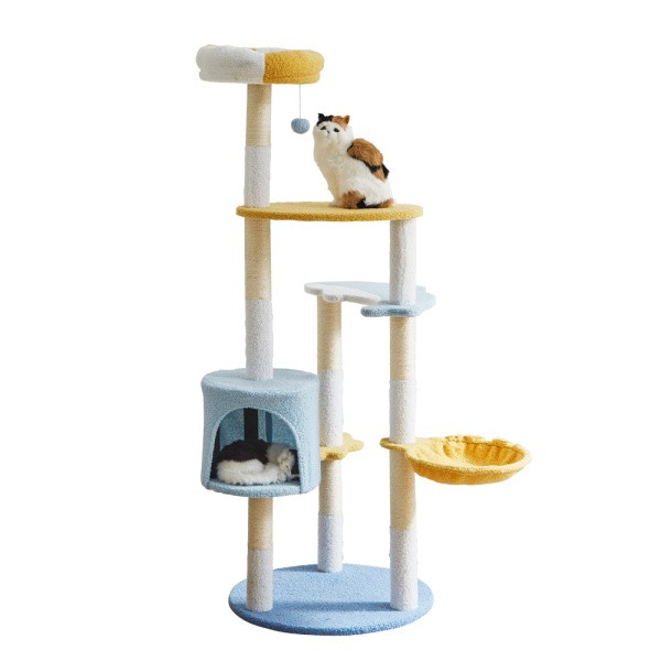 据え置き型 キャットタワー 4段 キャット ハウス ネコ ペット ベッド ソファ リビング 猫 リラックス 遊び場 猫じゃらし 猫用品 ペット用品 送料無料_1