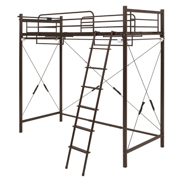 2way ロフトベッド 高209cm ハイタイプ シングル ベッド カーテン(別売)取付可能 ハンガーポール ベッド下 収納 宮 棚 2口 コンセント 送料無料 ※フレーム単品_1