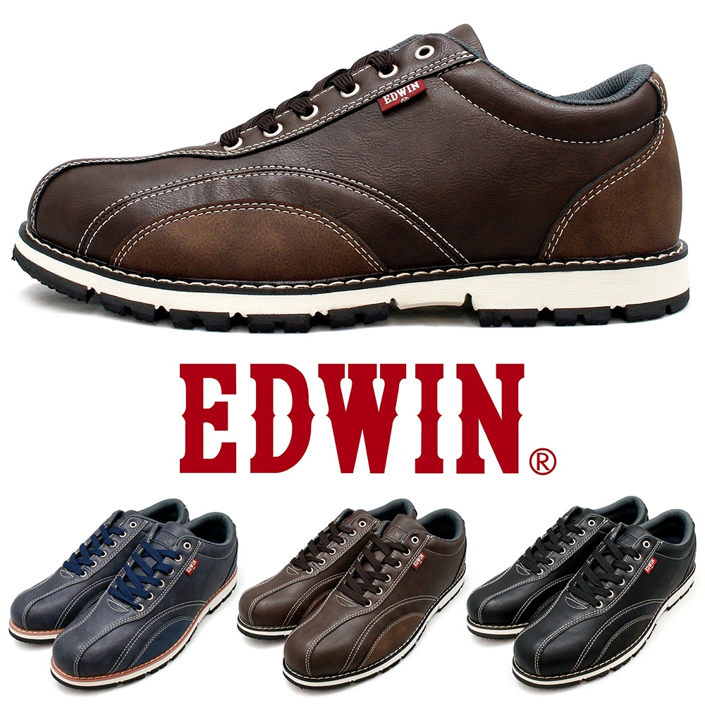 EDWIN 靴 メンズ ウォーキングシューズ カジュアル ビジネススニーカー 防水 3e PU革靴 ...