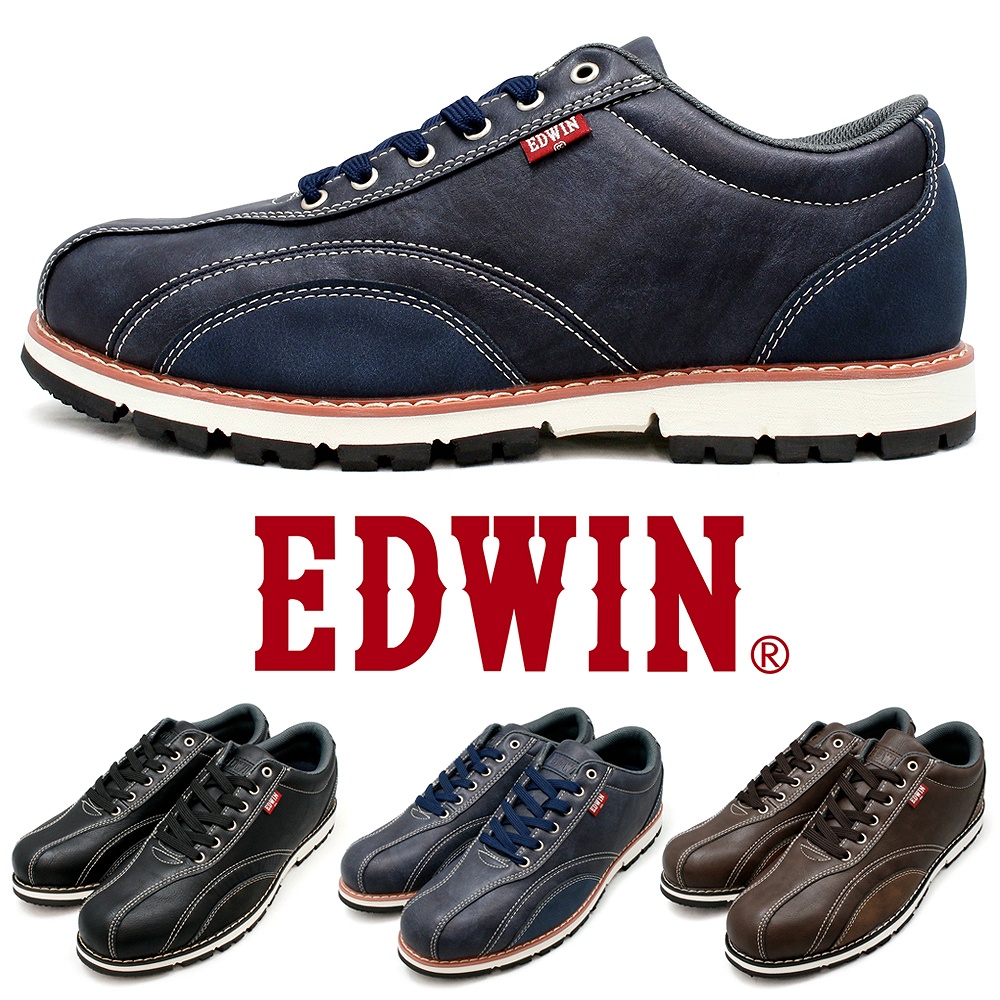EDWIN 靴 メンズ ウォーキングシューズ カジュアル ビジネススニーカー 防水 3e PU革靴 レザー 軽量 紐靴 紳士靴 3色 EDWIN edm4555｜fairstone｜04