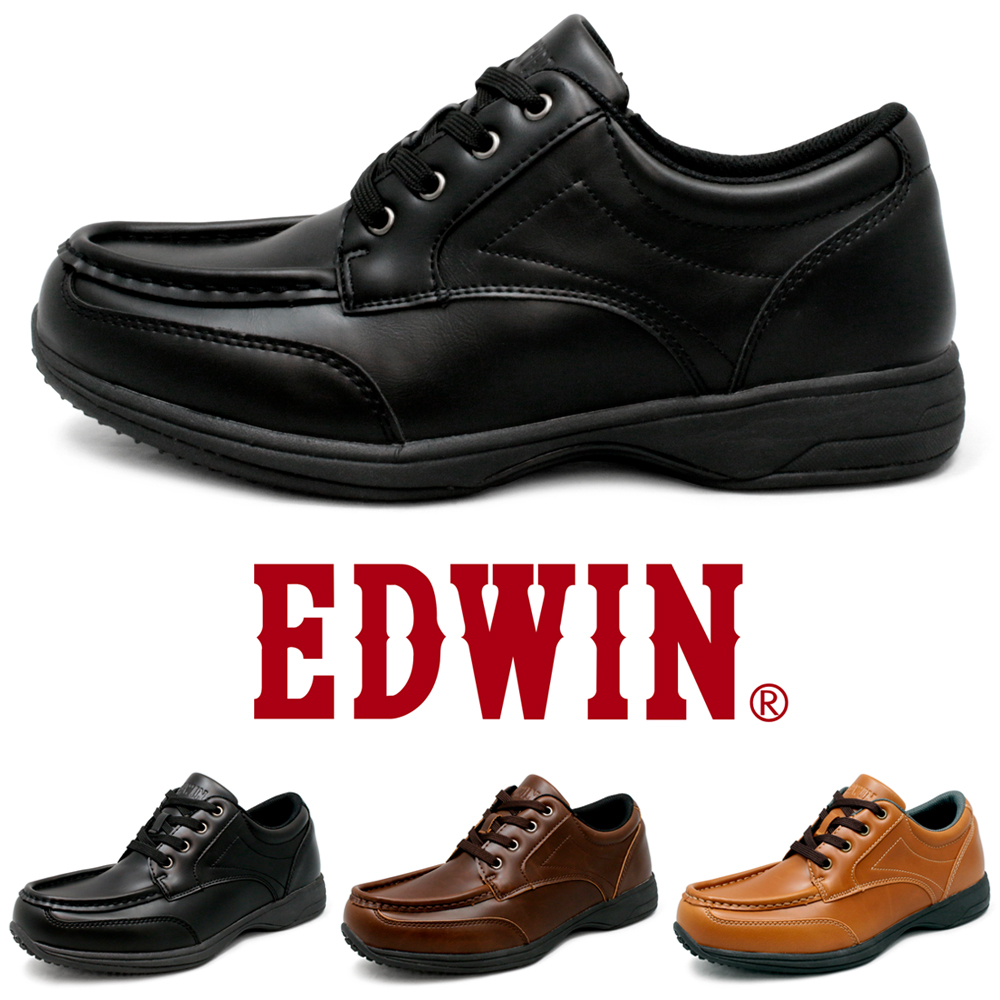 EDWIN 靴 メンズ カジュアルシューズ ビジネススニーカー ウォーキングシューズ モックトゥ 紐靴 紳士靴 黒 茶 エドウィン edm458｜fairstone｜02