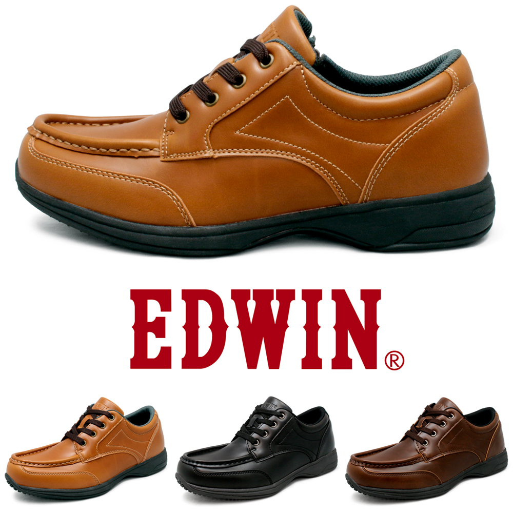 EDWIN 靴 メンズ カジュアルシューズ ビジネススニーカー ウォーキングシューズ モックトゥ 紐靴 紳士靴 黒 茶 エドウィン edm458｜fairstone｜04
