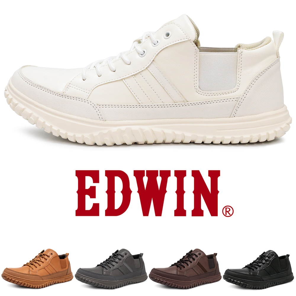 EDWIN スニーカー 幅広 4E 軽量 カジュアルシューズ メンズ サイドゴア 横ゴム伸縮 クッション性 ゆったり おしゃれ 紐靴 EDWIN エドウィン EDM639｜正規販売店の画像