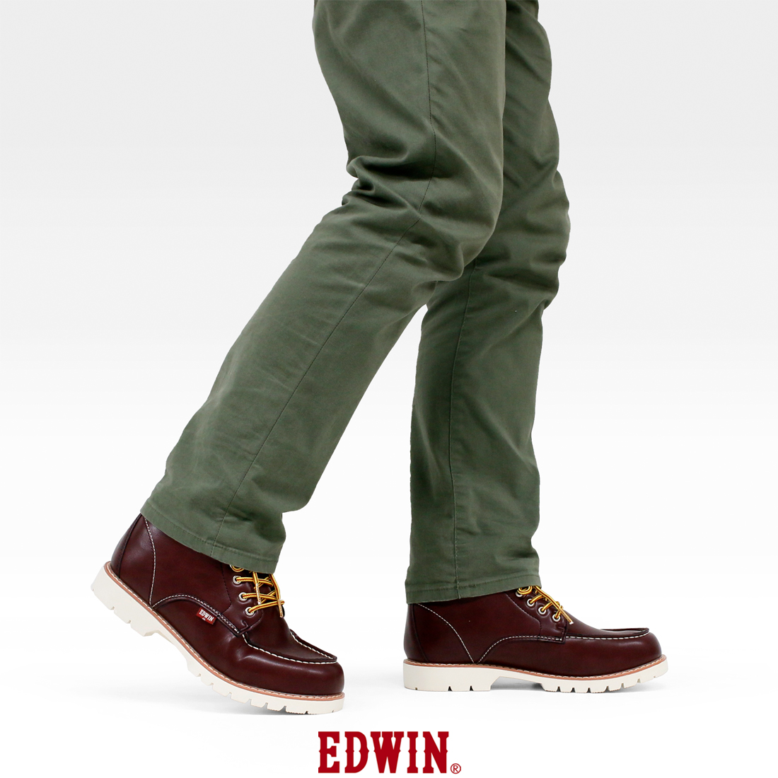 防水仕様 モカシン ショートブーツ ホワイトソール