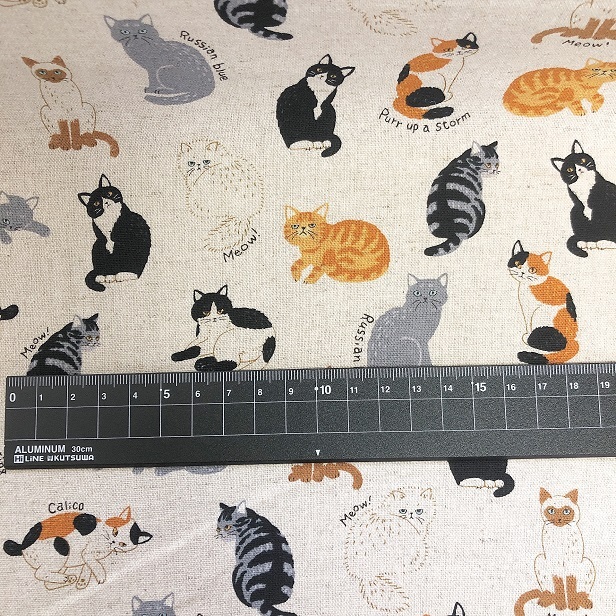 訳あり品】ねこ図鑑 綿麻キャンバス生地 ロシアンブルー 茶トラ