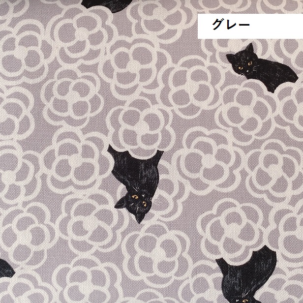 オックス 生地 黒猫とカメリア 椿 猫 ねこ柄 大人っぽい おしゃれ 花柄 かわいい 綿100％ 布 手芸 国産 ツートンカラー リアル シンプル cat｜fairy-lace｜04