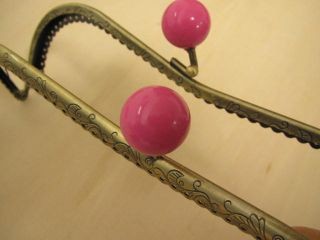 玉付きがま口口金、縫い付けタイプ、カン付き、移動カン付き