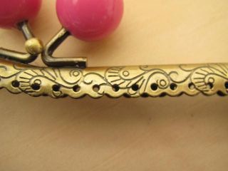 玉付きがま口口金、縫い付けタイプ、カン付き、移動カン付き