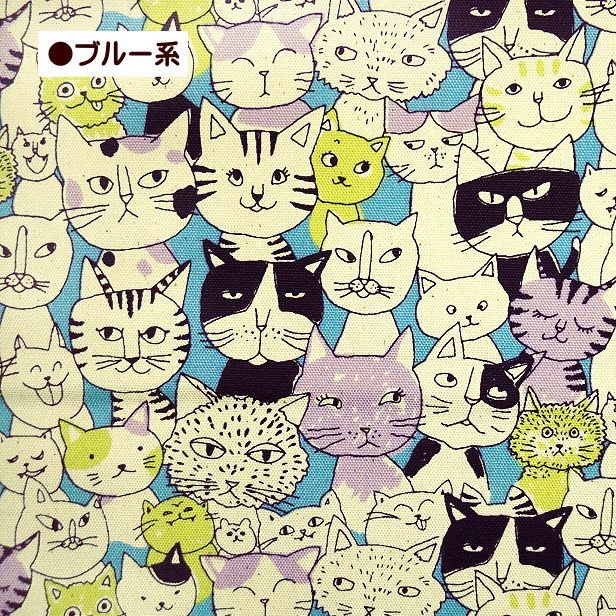 オックス 生地 手描き風 コミカル ニャンコ にゃんこ 猫柄