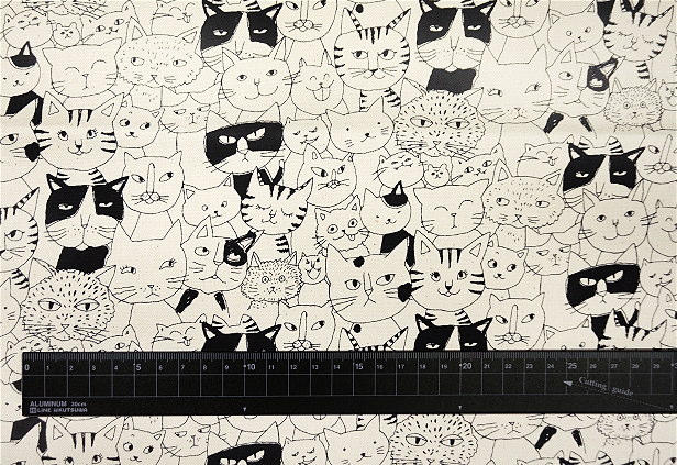 オックス 生地 手描き風 コミカル ニャンコ にゃんこ 猫柄 面白い