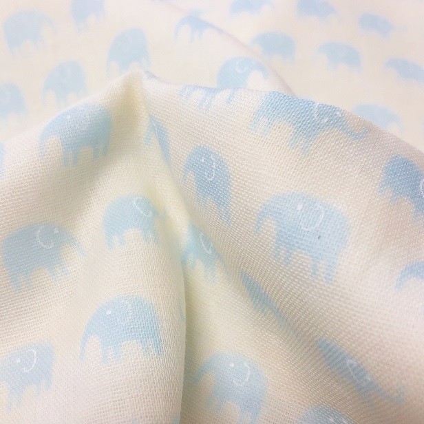 ダブルガーゼ 生地 おやすみぞうさん ぞうさん柄 Wガーゼ 綿100% 布 手芸 生地 ぞう 動物 かわいい 赤ちゃん スタイ マスク Sevenberry