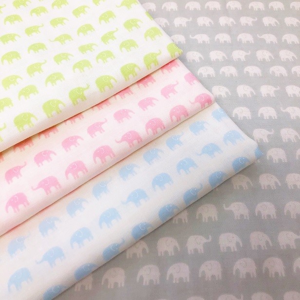 ダブルガーゼ 生地 おやすみぞうさん ぞうさん柄 Wガーゼ 綿100% 布 手芸 生地 ぞう 動物 かわいい 赤ちゃん スタイ マスク Sevenberry