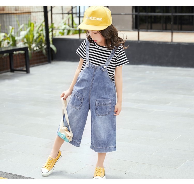 子供服 女の子 デニム サロペットパンツ ２点セット 半袖 Tシャツ + サロペット 夏服 子供トップス オーバーオール ワイドパンツ レジャー  パンツセット :y200389:FairyHouse - 通販 - Yahoo!ショッピング