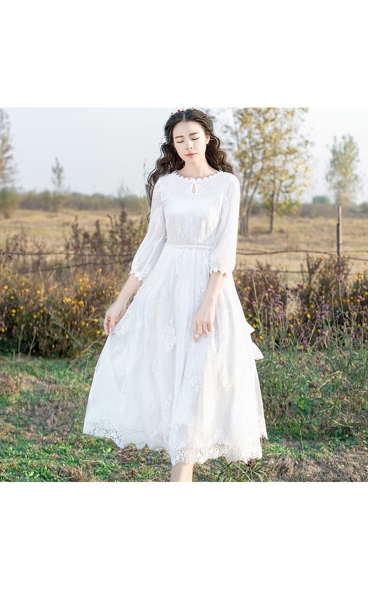 レディースワンピース チュニックロング マキシ丈 七分袖 マキシワンピ 2点白ワンピース 総レース ホワイト パーティードレス 可愛い 謝恩会 ロング ワンピース Y2964 Fairyhouse 通販 Yahoo ショッピング