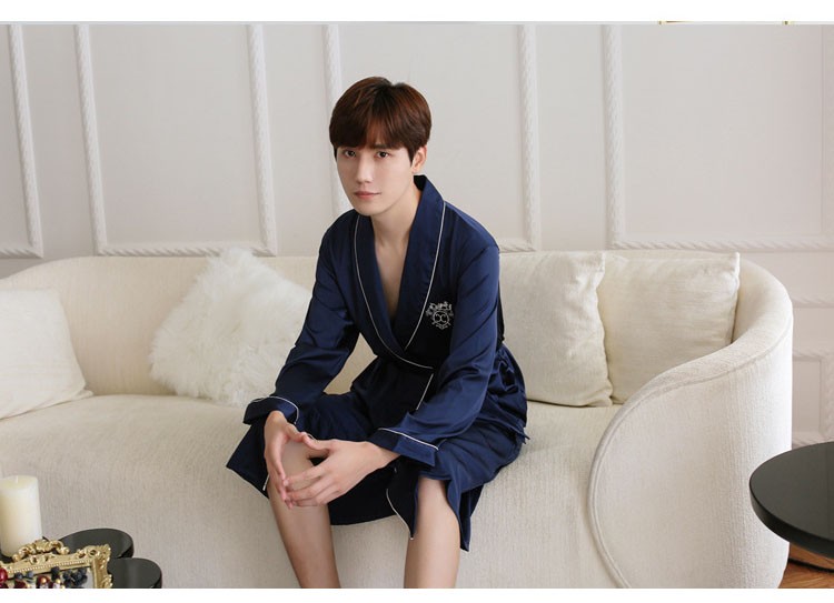 メンズ バスローブ 2点セット春秋 長袖 絹 ベルト付き パジャマ 男性用 ナイトガウン 半ズボン ネグリジェ ルームウエア 部屋着 新しいブランド