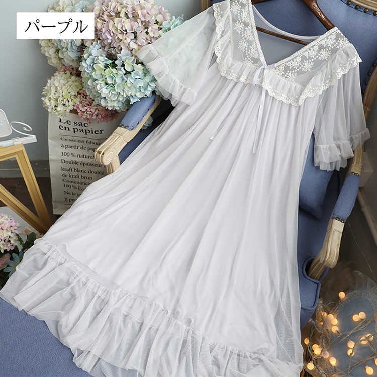 ネグリジェ 夏用 姫 ネグリジェ ワンピース ロング丈 レースネグリジェ シースルー 半袖 ネグリジェ パジャマ レディース 大人可愛い オシャレ新作 4色 Y Fairyhouse 通販 Yahoo ショッピング