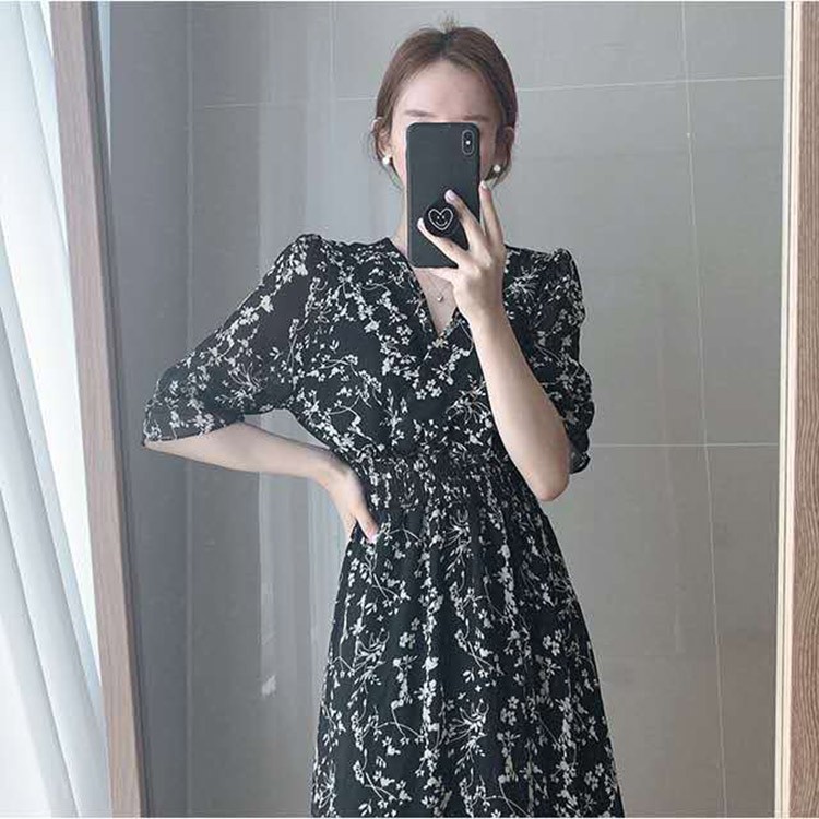 ワンピース レディース 40代 キレイめ マキシワンピース 春夏 五分袖ワンピース 花柄 Vネックロング丈 フレアスカート オシャレ 韓国風 着痩せ  大人可愛い