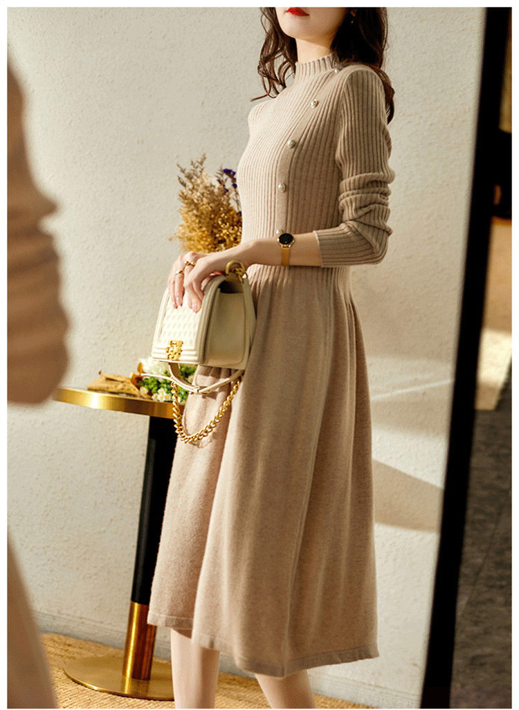 最安価格 ニットワンピース レディース 40代 秋冬 長袖ワンピース パール 無地ニット ロング丈スカート フレア ニットインナー セーター オシャレ 韓国風 大人 上品 Dprd Jatimprov Go Id