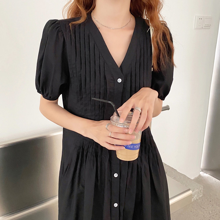 ワンピース レディース 40代 マキシワンピース 春夏新作 半袖ワンピース Vネック パフスリーブ SAラインスカート ひざ下 オシャレ韓国風 ゆったり 大人 30代